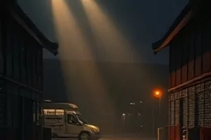 长夜列车员横版封面，夜间车厢与走廊灯带